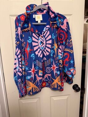 Emily McCarthy Charlotte Top - Amethyst Abstract Print Long Sleeve Blouse